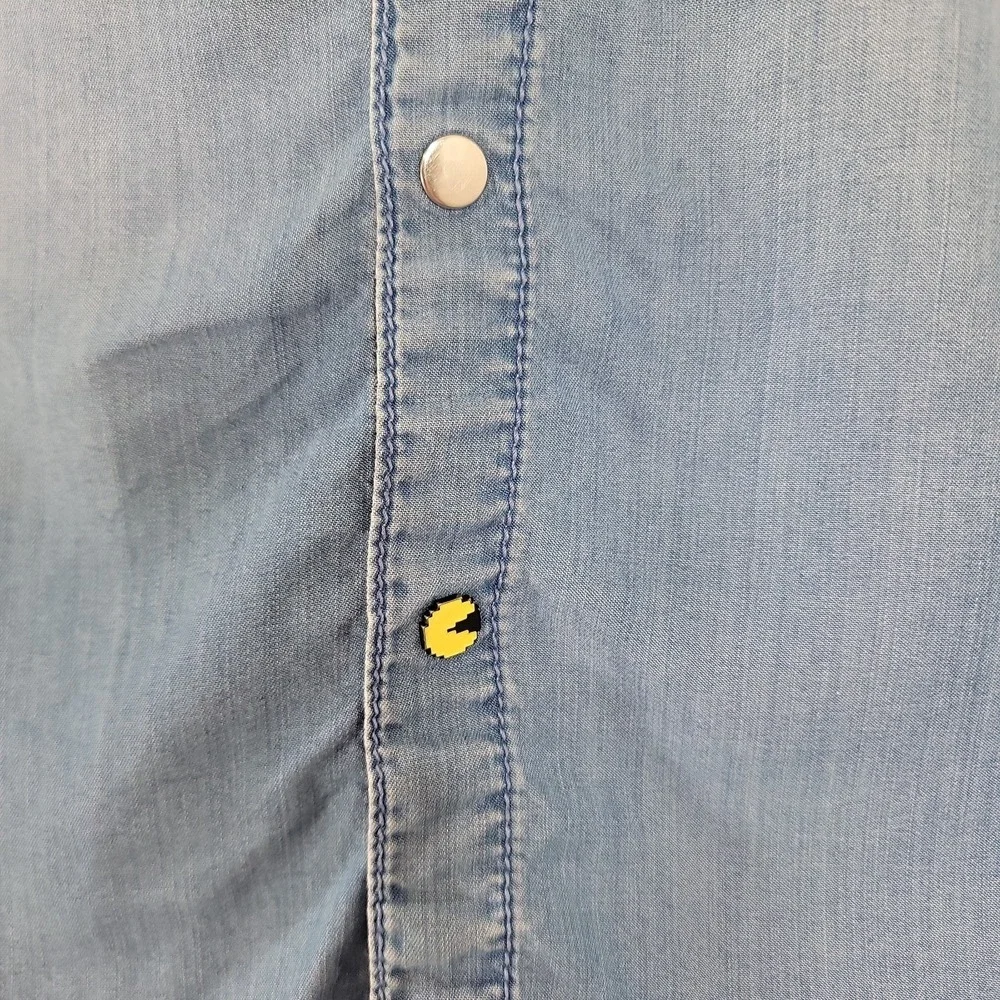 Justice Girls Pac-Man Ghost Gang Chambray Button Up Shirt Sx 12 14 L Embroidered